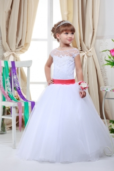 Платье для девочки Василиса (белое с коралловым поясом)