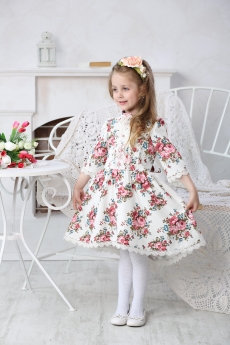 Платье для девочек Кэтрин (цветы на белом)