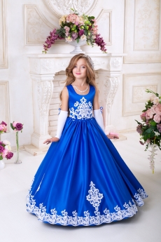 Платье для девочки Агата (синее с белым кружевом)