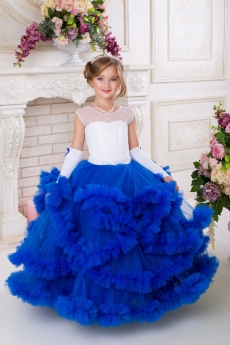 Платье для девочки Синтия (белое с синим)
