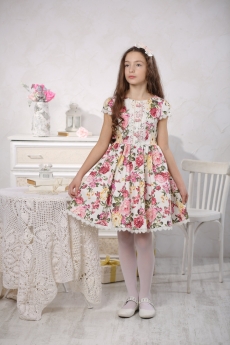 Платье для девочки Мариетта (цветы на белом)