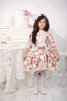 Платье для девочки Павлина (цветы на белом)