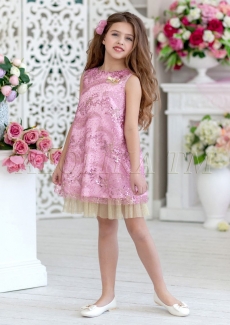 Платье для девочки Хайди (розовое с золотыми нитями)