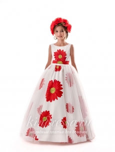 Платье для девочки Эстель (белое с цветочным принтом)