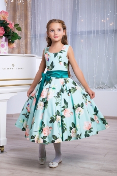 Платье для девочки Камилла (мята с цветами)