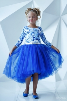 Платье для девочки Флер (цветы с синим)