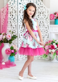 Платье для девочки Арсения (мята с цветочным принтом)