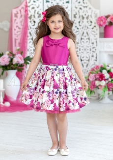 Платье для девочки Астрид (малиновое с цветочным принтом)