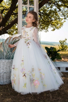 Платье для девочки Адель (белое с вышивкой)
