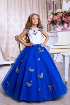 Платье для девочки Бьянка (белое с синим)