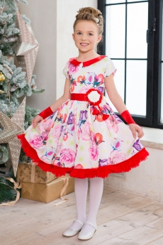 Платье для девочки Молли (красно-белое с цветочным принтом)