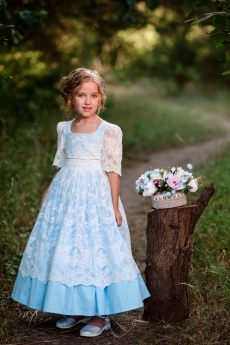 Платье для девочки Натали (голубое с кружевом )