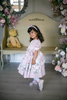 Платье для девочки Софи (розовая клетка, бабочки на белом)