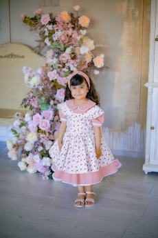 Платье для девочки + фартук Красавушка (пудра с цветочками)