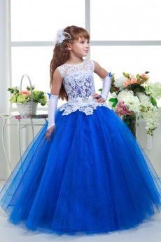 Платье для девочки Надия (синее с белым гипюром)