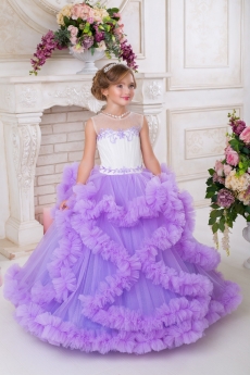 Платье для девочки Синтия (айвори-фиолетовое)