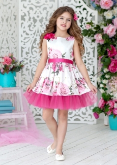 Платье для девочки Арсения (белое с цветочным принтом)