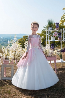 Платье для девочки Кимберли (белое с розовым)