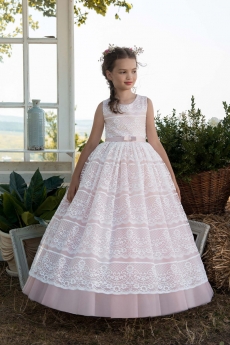 Платье для девочки Шарлиз (пепельно-розовое с кружевом)