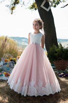 Платье для девочки Ноэми (пепельно-розовое с белым)