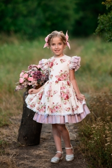 Платье для девочки Василиса (белое с цветами)